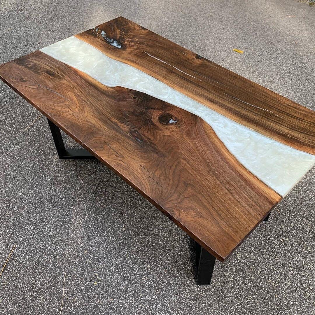 White Epoxy Resin Table Wooden Dining Table Mid Century Etsy