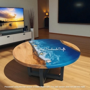 Handmade Epoxy Resin Ocean Wave Coffee Table: Coastal Beach Theme