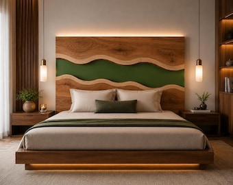 Hoofdeinde acaciahout rivier – Live Edge Resin Wave Wall Panel Decor