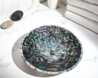 Abalone shell Stone Bathroom Sink Round Shape Wash Basin with Royal Look Counter Top Vessel for Bathroom & Kitchen Sink Modern Hotel Decors