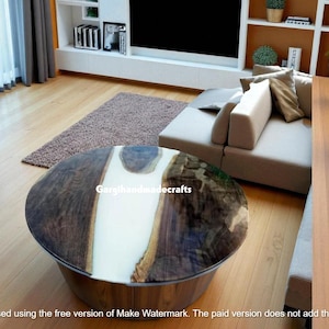 Handgefertigter Weißer Epoxidharz Couchtisch: Moderner Holzschmuck