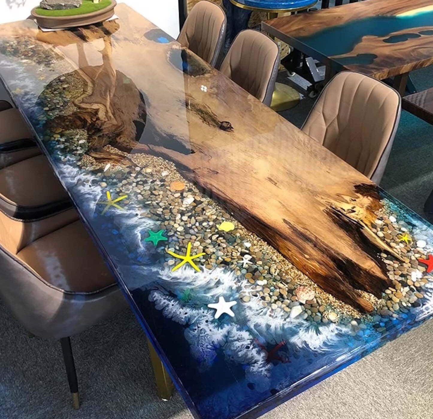 Ocean Wave Epoxy Resin Dining Table Kitchen Slab Countertop Acacia ...