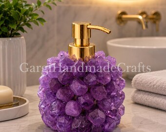 Amethyst Crystal Soap Dispenser, Gold Pump, Luxury Bathroom Accessory, Handcrafted Stone Dispense