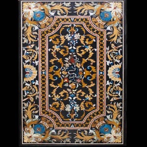 36&quot;x48&quot; Black Marble Dining Table Top: Handmade Inlaid Stone