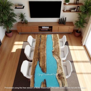 Custom Blue Epoxy Resin River Table: Live Edge Walnut Dining Table