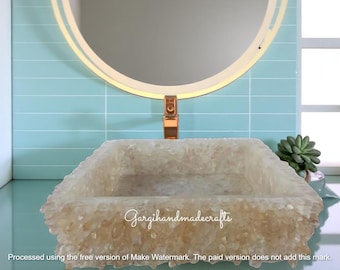 Lavabo de cuarzo blanco: encimera de tocador de baño moderna a medida