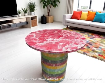 手作りのピンクオニキスコーヒーテーブル、インレイ大理石リビング