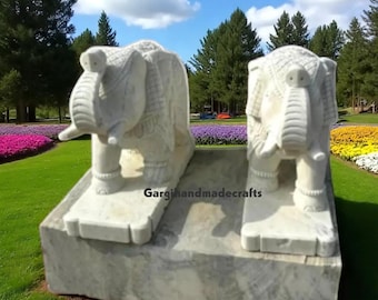 手彫りの白い大理石の象の像（ペア）：室内装飾のアクセント - Etsy 日本