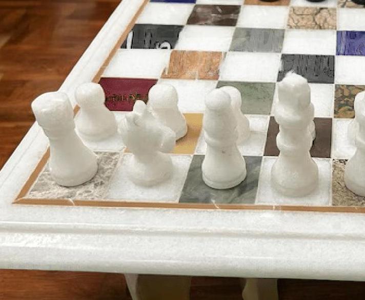 手作りの大理石象嵌チェステーブルトップと石のチェス駒 - Etsy 日本