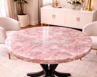 Mesa de centro de cuarzo rosa, muebles de piedras preciosas hechos a mano, mesa auxiliar de diseño moderno.