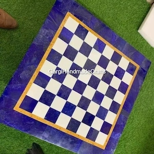 24&quot; Lapis Lazuli Chess Board: Handmade Marble Inlay Game Board