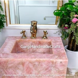 Rose Quartz Stone Sink & Washbasin Healing Crystal Vessel Pink Gemstone Vanity Bowl Unique Bathroom Handwash Basin Sink Home And Hotel Decor