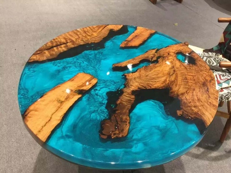 Acacia Wood Table Top Blue Epoxy Resin Table Round Epoxy Etsy