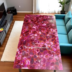 Pink Agate Dining Tabletop: Luxury Gemstone, Modern Kitchen Decor