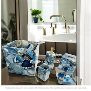 Agate  Bathroom Set for luxury Bathrooms Soap Dispenser Tooth Brush Holder Tray Tissue Box Holder and Soap Dish Stylish Bathroom & Home Deco