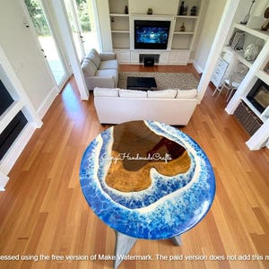 Handmade Walnut Epoxy Resin River Table Top: Ocean Sea Design