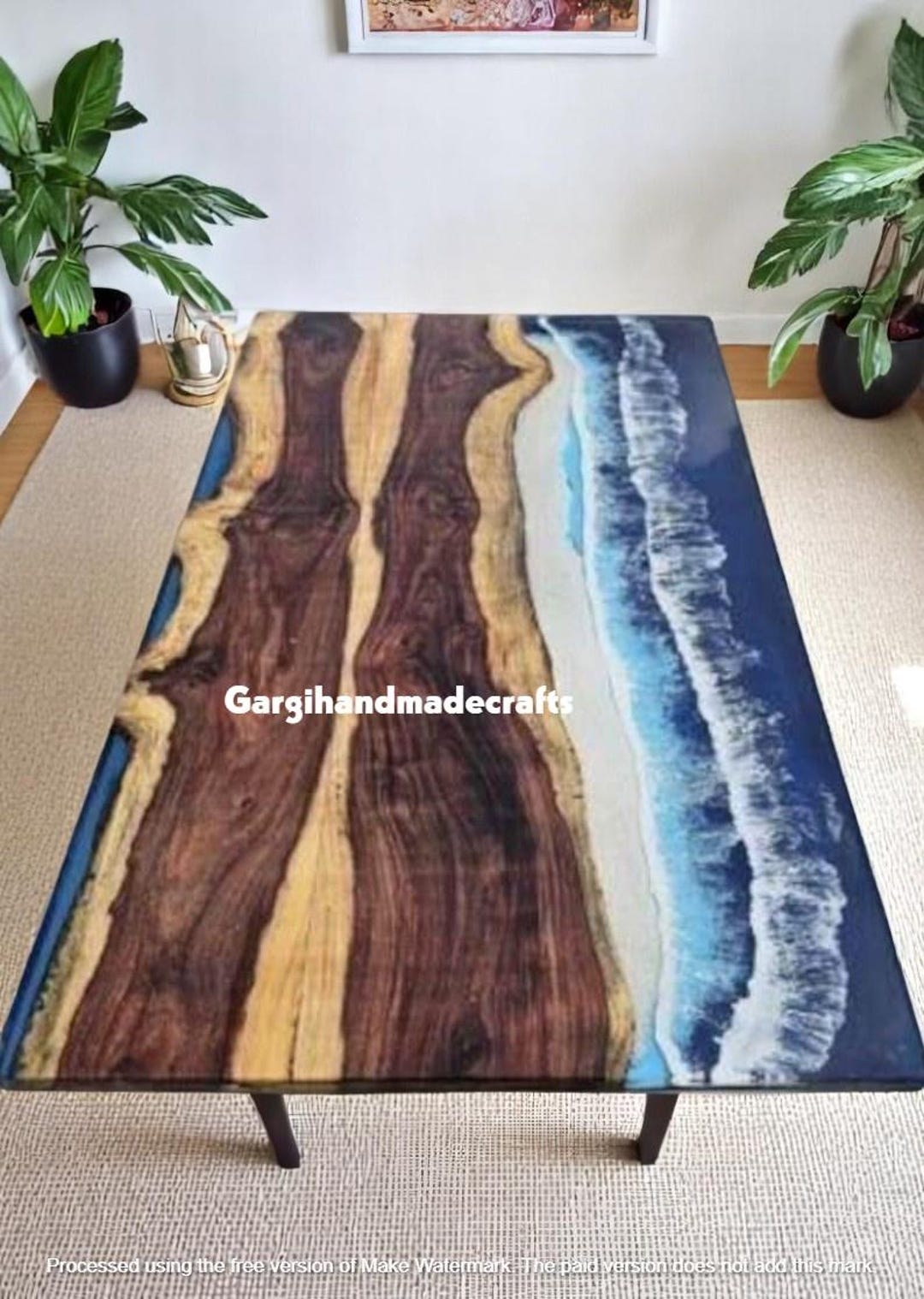 Handmade Ocean Wave Epoxy Resin Table: Live Edge Walnut Wood - Etsy