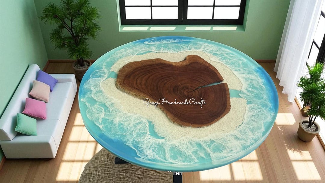 Ocean Wave Epoxy Resin Table Top: Live Edge Island Design - Etsy