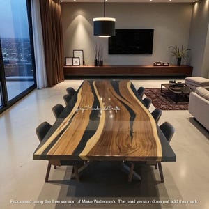 Luxury Epoxy Resin River Dining Table: Natural Walnut Wood, Handmade