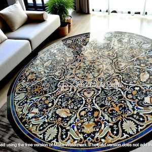 Floral Inlay Black Marble Coffee Table Top: Semi Precious Stone Art