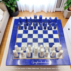 Artisan Lapis Lazuli Chess Set: Handcrafted Marble Board