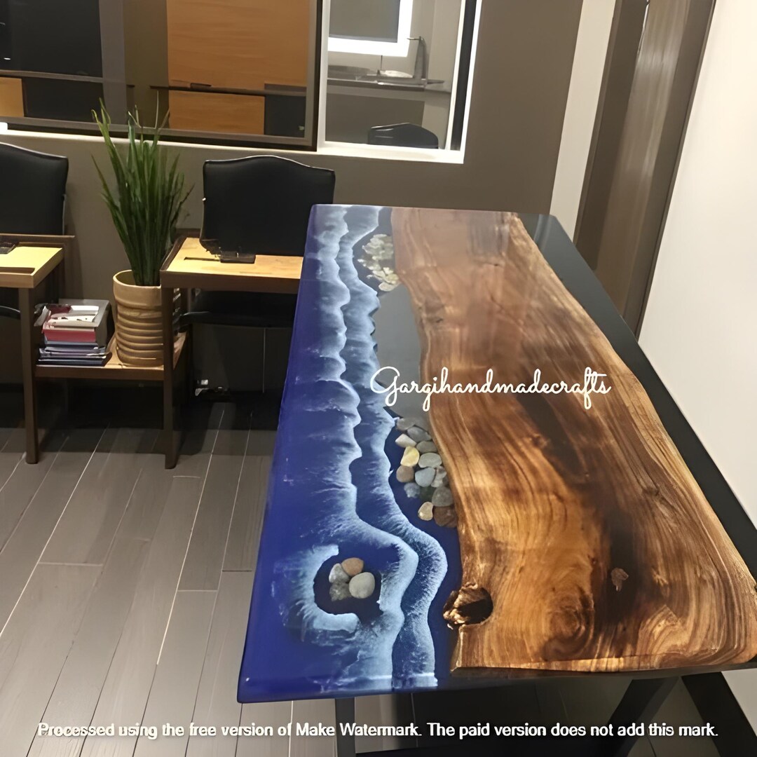 Custom Ocean Wave Epoxy Resin Table: Modern Live Edge Wood River Table ...