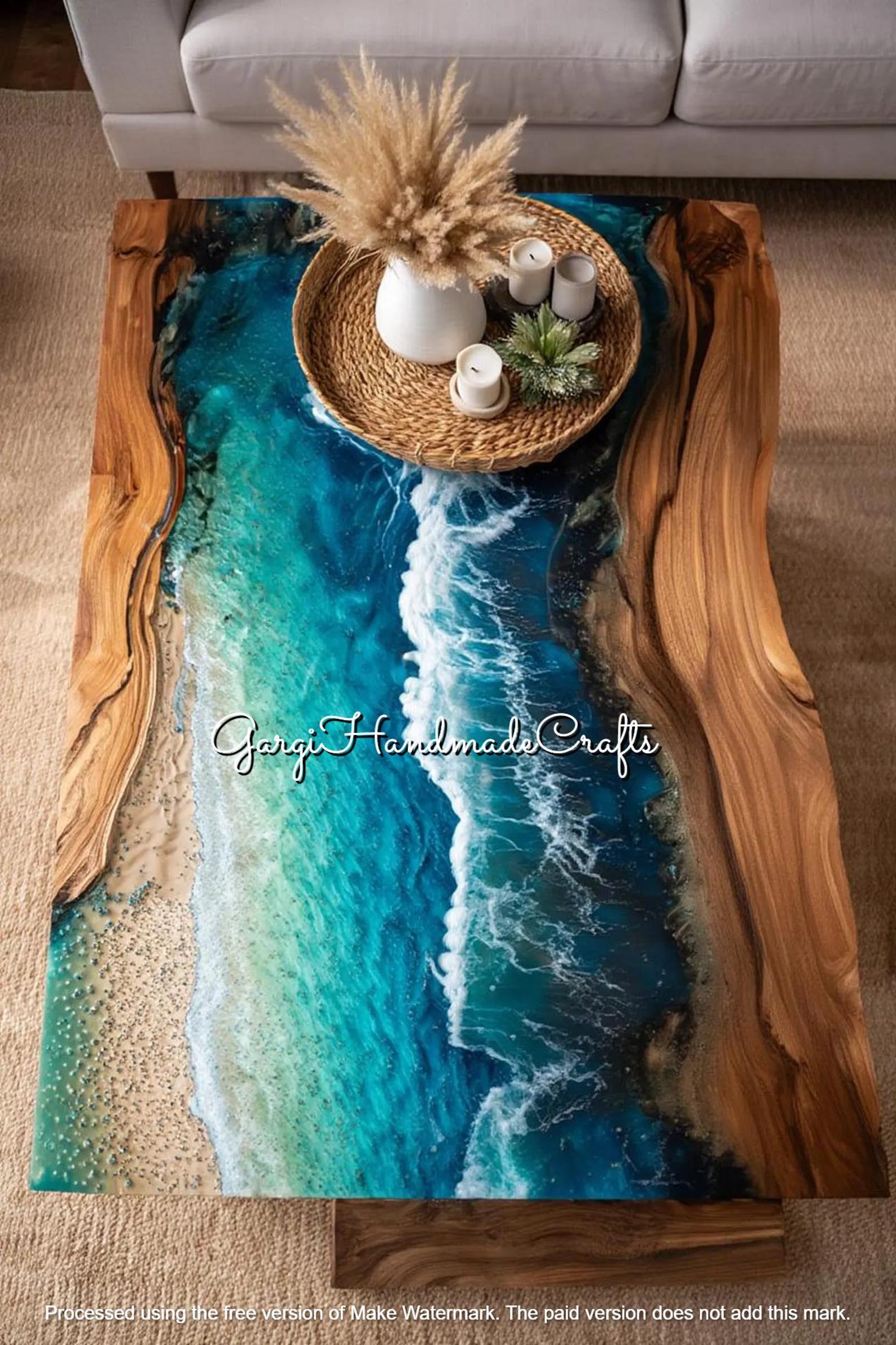Ocean Wave Live Edge Epoxy Dining Table, Walnut Wood Resin Living Room ...