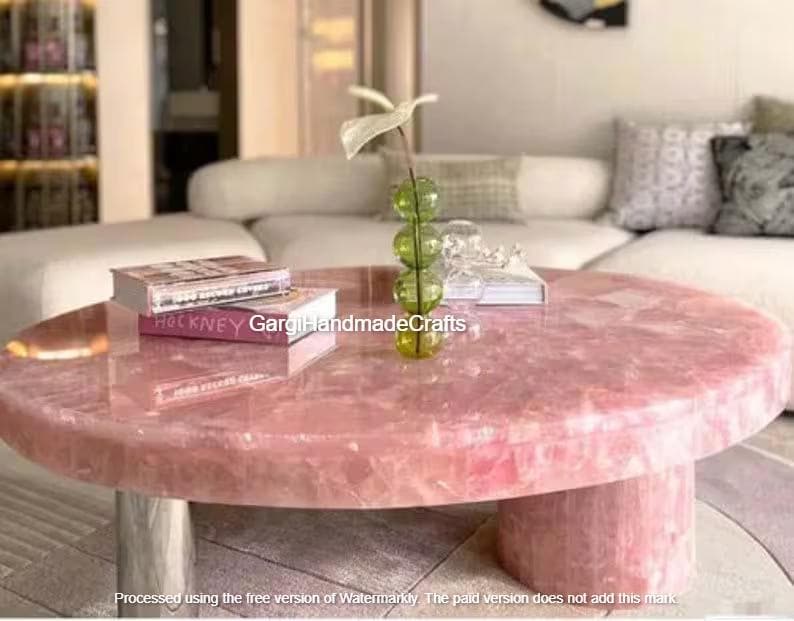 Pink Round Rose Quartz Coffee Table Luxury Furniture Centerpiece ...