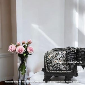 12&quot; Artisan Mother Of Pearl Stone Marble Elephant Carving Stunning Decorative Statue Perfect for Elevating Home & Office Decor