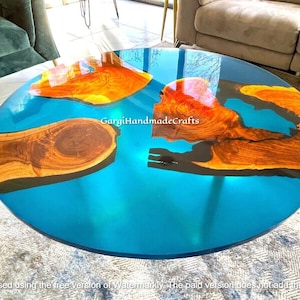 Handmade Epoxy Resin Coffee Table: Ocean Wave Beach Design