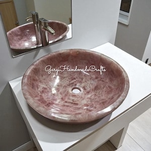 Pink Rose Quartz Wash Basin, Quartz Bathroom Vanity Sink, Vessel Sink Handmade Sink, Rose Quartz Bathroom Sink Housewarming Decors