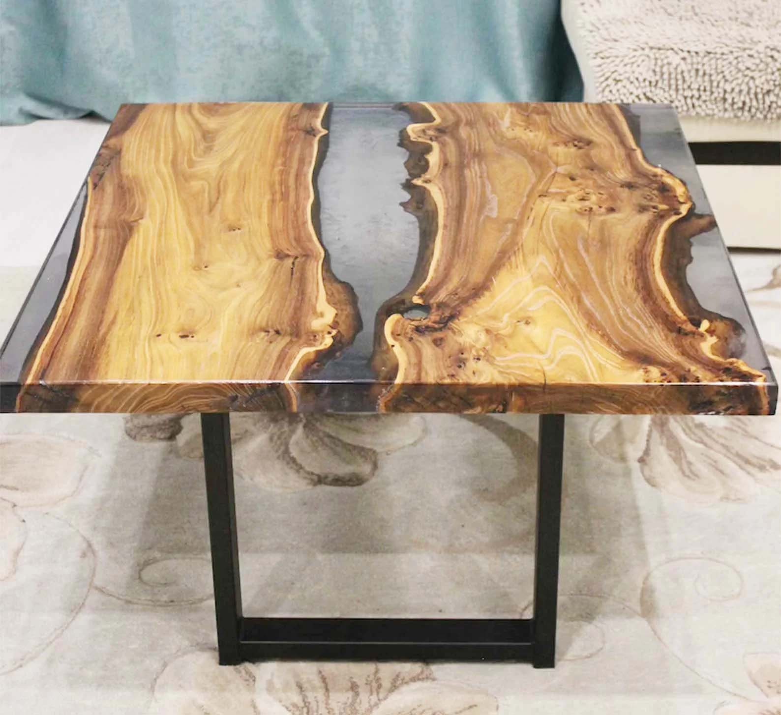 Custom Made Red Epoxy Resin Top Center Sofa Coffee Table Tops