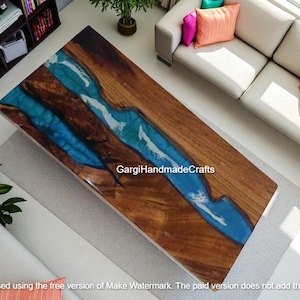Ocean Wave Epoxy Resin Dining Table: Handmade Coastal Beach Home Decor