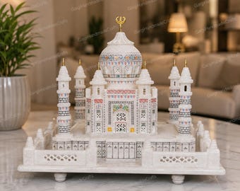 14" White Marble Taj Mahal Handmade Art Home Showpiece Decor Exclusive Festival Gift