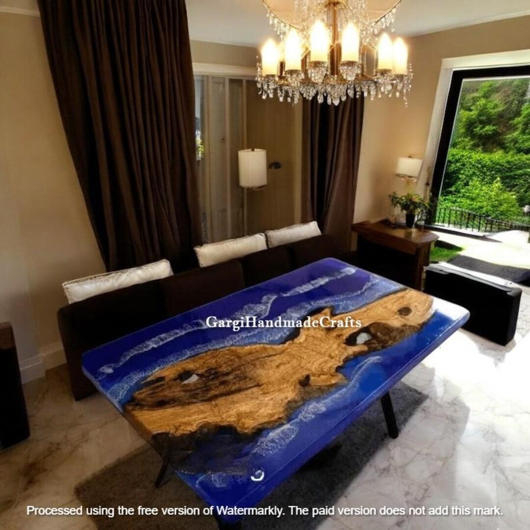 Epoxy Resin River Dining Table: Walnut Wood, Ocean Wave Design - Etsy