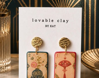 Art Deco Mahjong Earrings – Handmade Polymer Clay Statement Earrings