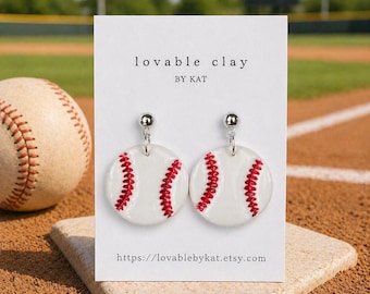 Polymer Clay Baseball Earrings | Lightweight Hypoallergenic Sports Jewelry