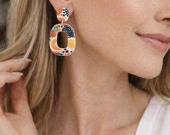 Abstract Polymer Clay Dangle Earrings | Colorful Boho Statement Jewelry