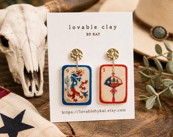 Texas Mahjong Earrings | Western Mahjong Clay Dangles