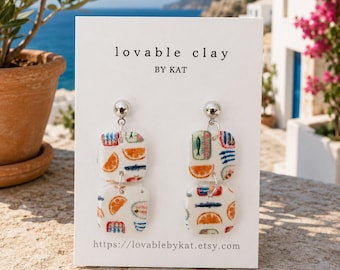 Mediterranean Coastal Polymer Clay Earrings | Handmade Statement Earrings | Lightweight Summer Jewelry | Colorful Vacation Style