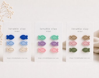 Minimalist Fish Stud Earrings | Polymer Clay, Hypoallergenic, Lightweight | Christian Gift
