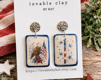 Patriotic Americana Mahjong Earrings | Handmade Polymer Clay Dangles