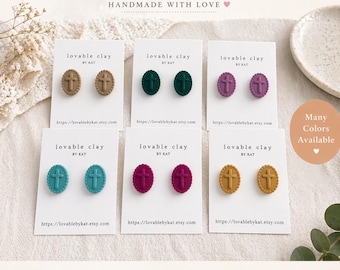 Minimalist Cross Stud Earrings | Handmade Polymer Clay Earrings | Lightweight Hypoallergenic Studs | Christian Jewelry Gift