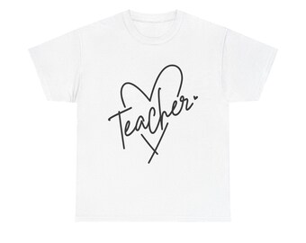 Teacher Heart Tee | Script Heart Design, Educator Shirt
