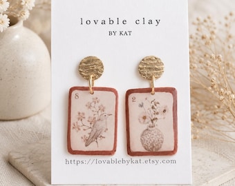Vintage Neutral Mahjong Tile Earrings | Lightweight Polymer Clay Statement Earrings