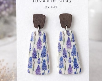 Handmade Bluebonnet Earrings • Polymer Clay Floral Dangles, Texas Wildflower Jewelry