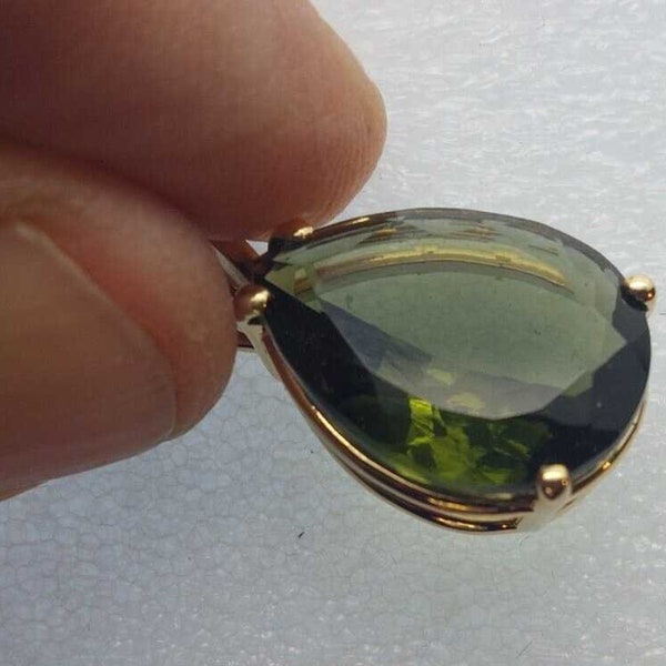 Moldavit Anhänger 14K Gold 5.57ct Edelstein Birnenform w/Czech GEMOLOGIST Zertifikat