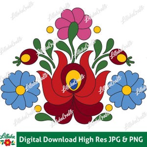 Hungarian Hand Embroidery Pattern Files, Matyo Folk Art Flowers, 4.1x5.2 in, SKU058D