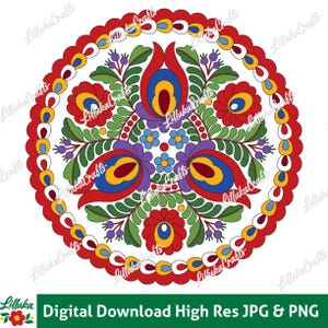 018A-White, 10&quot;x10&quot; Digital Line Art Matyo Hungarian Flowers Embroidery Pattern