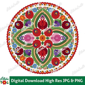 020A-White, 19&quot;x19&quot; Digital Line Art Matyo Hungarian Flowers Embroidery Pattern